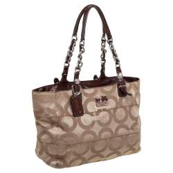 مملوكة مسبقًا Coach Beige/Brown Op Art Canvas and Patent Leather Tribeca Tote