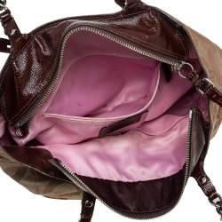 مملوكة مسبقًا Coach Beige/Brown Op Art Canvas and Patent Leather Tribeca Tote