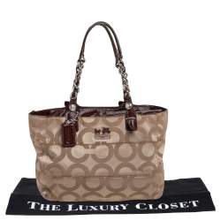 مملوكة مسبقًا Coach Beige/Brown Op Art Canvas and Patent Leather Tribeca Tote