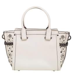 Pre Owned Coach Off-White Leather Willow Floral Swagger 20 Carryall Top Handle Bag