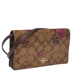 Coach Beige/Burgundy Floral Print Signature Canvas And Leather Hayden Crossbody Clutch