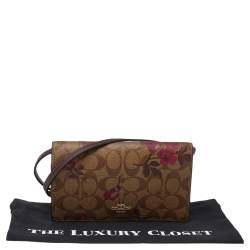 Coach Beige/Burgundy Floral Print Signature Canvas And Leather Hayden Crossbody Clutch