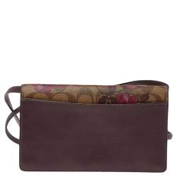 Coach Beige/Burgundy Floral Print Signature Canvas And Leather Hayden Crossbody Clutch