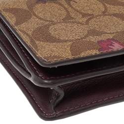 Coach Beige/Burgundy Floral Print Signature Canvas And Leather Hayden Crossbody Clutch