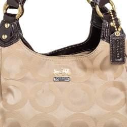 Coach Brown/Beige Signature Canvas and Patent Leather Maggie Shoulder Bag