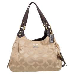 Coach Brown/Beige Signature Canvas and Patent Leather Maggie Shoulder Bag