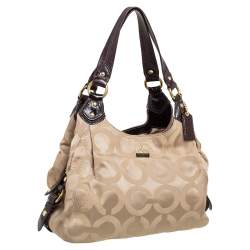 Coach Brown/Beige Signature Canvas and Patent Leather Maggie Shoulder Bag