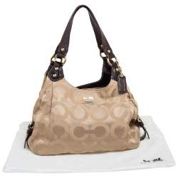 Coach Brown/Beige Signature Canvas and Patent Leather Maggie Shoulder Bag