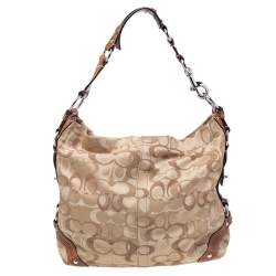 Pre Owned Coach Beige Canvas And Leather Carly Hobo