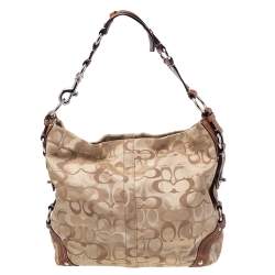 Pre Owned Coach Beige Canvas And Leather Carly Hobo