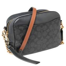 Pre Owned Coach Charcoal Grey Signature PVC and Leather Camera Bag