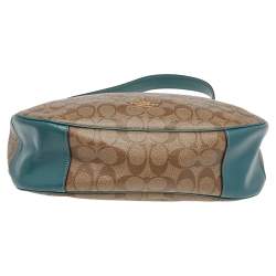 Coach Brown/Green Signature Coated Canvas and Leather Zip Hobo