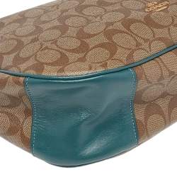 Coach Brown/Green Signature Coated Canvas and Leather Zip Hobo