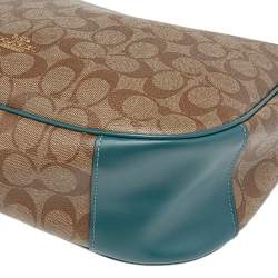 Coach Brown/Green Signature Coated Canvas and Leather Zip Hobo