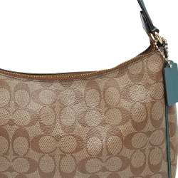 Coach Brown/Green Signature Coated Canvas and Leather Zip Hobo