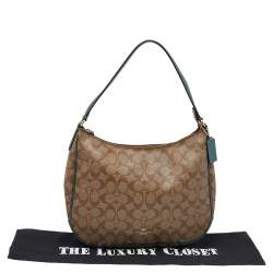 Coach Brown/Green Signature Coated Canvas and Leather Zip Hobo