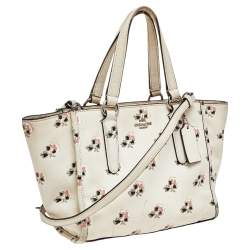 Pre Owned Coach Cream Floral Printed Leather Crosby Tote