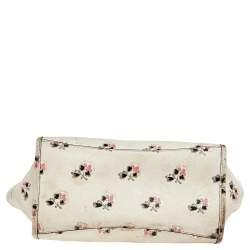 Pre Owned Coach Cream Floral Printed Leather Crosby Tote