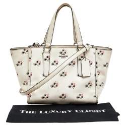 Pre Owned Coach Cream Floral Printed Leather Crosby Tote