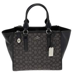 Pre Owned Coach Black Signature Canvas And Leather Crosby Tote