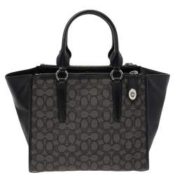 Pre Owned Coach Black Signature Canvas And Leather Crosby Tote