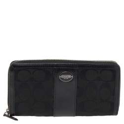 Coach Black Signature Canvas and Leather Zip Around Wallet