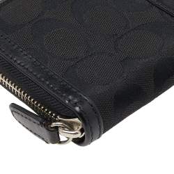 Coach Black Signature Canvas and Leather Zip Around Wallet