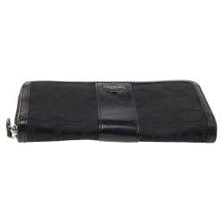 Coach Black Signature Canvas and Leather Zip Around Wallet