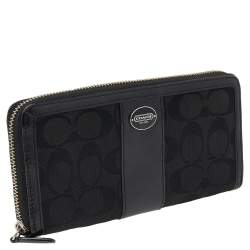 Coach Black Signature Canvas and Leather Zip Around Wallet