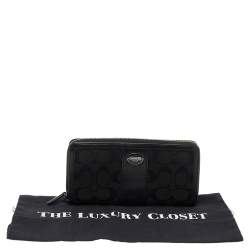 Coach Black Signature Canvas and Leather Zip Around Wallet