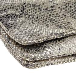 Coach Metallic Silver/Black Python Embossed Leather Flap Clutch