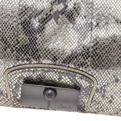 Coach Metallic Silver/Black Python Embossed Leather Flap Clutch