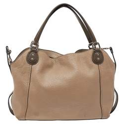 Pre Owned حقيبة يد توتس كوتش جلد بني/بيج