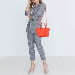 Pre Owned Coach Orange Textured Leather Zip Crosby Tote