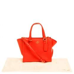Pre Owned Coach Orange Textured Leather Zip Crosby Tote
