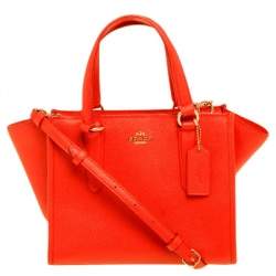 Pre Owned Coach Orange Textured Leather Zip Crosby Tote