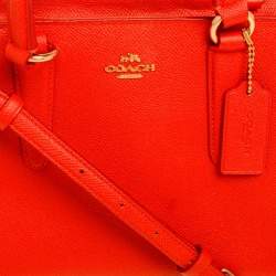 Pre Owned Coach Orange Textured Leather Zip Crosby Tote
