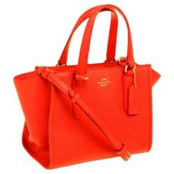 Pre Owned Coach Orange Textured Leather Zip Crosby Tote