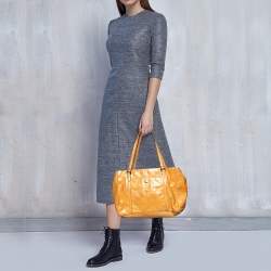 Coach Tan Patent Leather Peyton Op Art Double Zip Satchel
