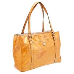 Coach Tan Patent Leather Peyton Op Art Double Zip Satchel