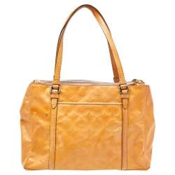 Coach Tan Patent Leather Peyton Op Art Double Zip Satchel