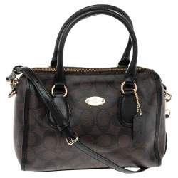 Pre Owned Coach Black/Brown Signature Coated Canvas and Leather Trim Mini Bennett Satchel