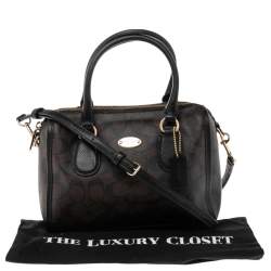 Pre Owned Coach Black/Brown Signature Coated Canvas and Leather Trim Mini Bennett Satchel