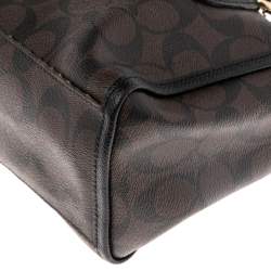 Pre Owned Coach Black/Brown Signature Coated Canvas and Leather Trim Mini Bennett Satchel