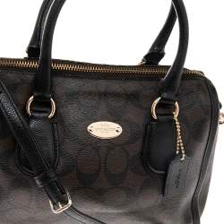 Pre Owned Coach Black/Brown Signature Coated Canvas and Leather Trim Mini Bennett Satchel