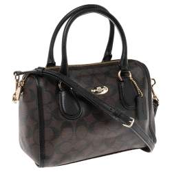 Pre Owned Coach Black/Brown Signature Coated Canvas and Leather Trim Mini Bennett Satchel