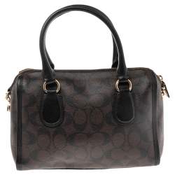 Pre Owned Coach Black/Brown Signature Coated Canvas and Leather Trim Mini Bennett Satchel