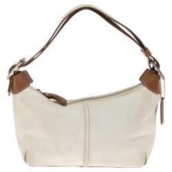 Pre Owned Coach Cream/Brown Leather Shoulder Bag