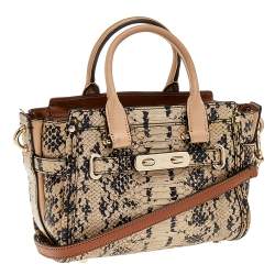 Coach Beige/Black Python Embossed Leather Swagger 20 Tote