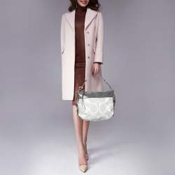 Coach Grey Signature Canvas and Patent Leather Zoe Hobo